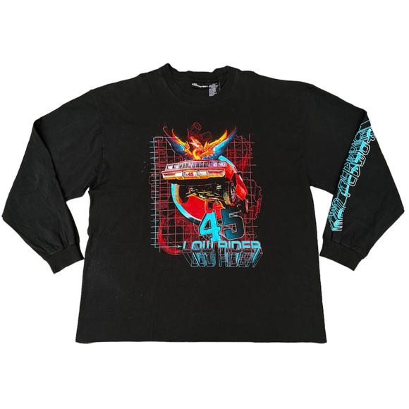 No Boundaries Lowrider Hydraulics 45 Cars Graphic Blue Long Sleeve T-shirt - Picture 1 of 8